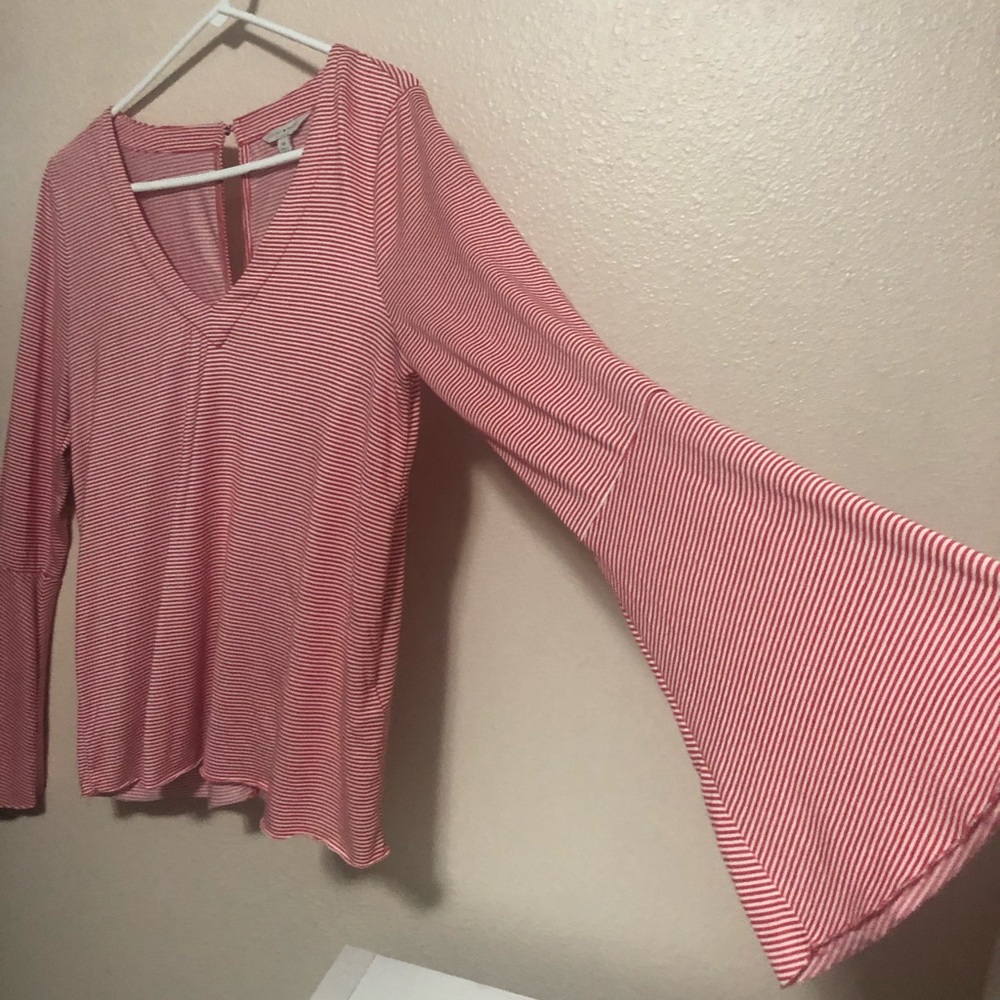 Lucky Brand Striped Bell Sleeve Top w/V neck